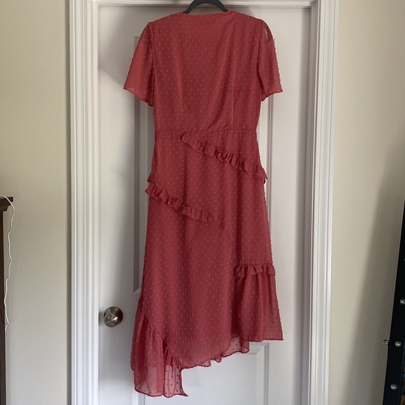 Next to You Rusty Rose Swiss Dot Ruffled Midi Dress - Picture 7 of 13
